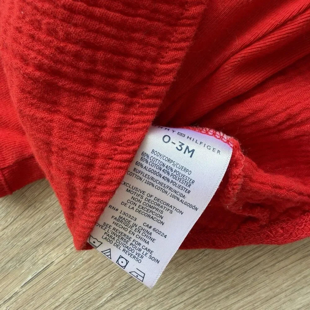Tommy Hilfiger Baby Red Ruffle Bodysuit Dress Heart Logo 0-3M USA Preppy Classic